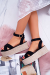 Women's Platform Sandals Linen Black Dafostre