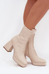 Women's Winter Boots On Heel With Lacing Light Beige Juvina