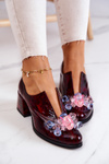 Leather Mosaic Shoes With Decoration Burgundy Delaver