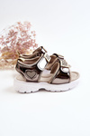 Leather Children's Sandals With Velcro Dark gold Amoss 