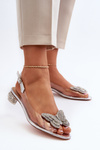 Transparent Sandals with Low Heel with Butterfly Pink Silver D&A MR38-388