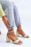 Low Heel Leather Sandals Light Green Whitney