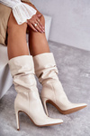Crinkled Leather Boots On A High Heel Light beige Caren
