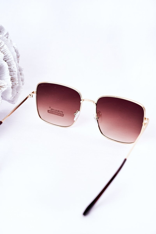Gold Square Sunglasses With Brown Ombre Lenses
