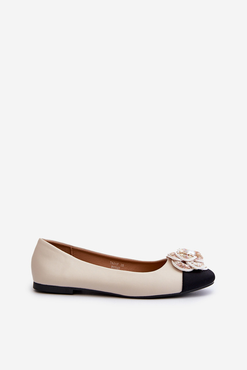 Baleriny Eko Skórzane Damskie Z Ozdobnym Detalem Beżowe Divinella