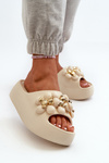 Women's Foam Slides with Decorations on Thick Sole Light Beige Bremavia