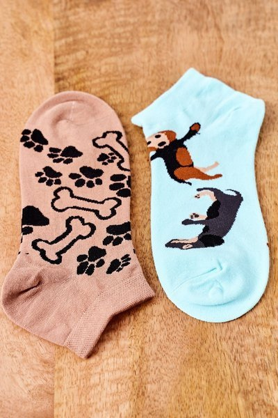 Mismatched Socks With Dogs Mint-Brown