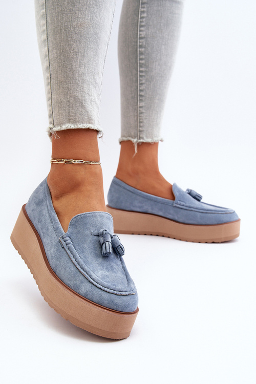 Women's Platform Moccasins with Fringes Blue Mialani
