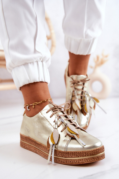 Półbuty Wiązane Z Frędzlami Złote Maciejka 04550-25