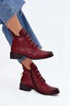 Low insulated ankle boots with zipper and decoration burgundy Nevalia