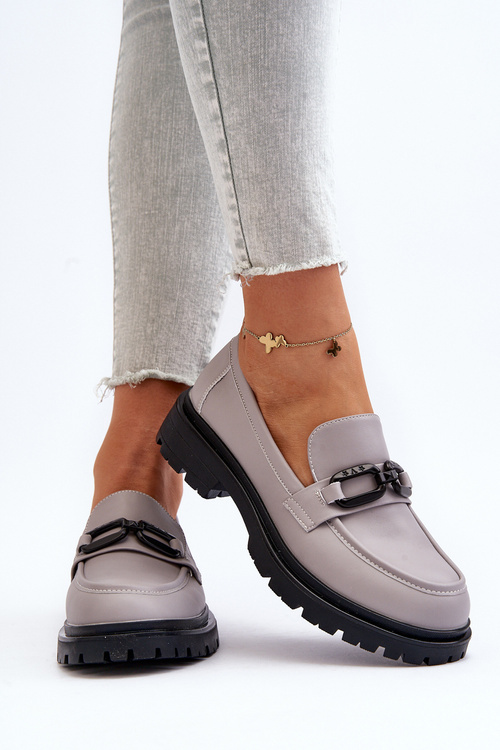 Mokasyny Damskie Skóra Naturalna Szare Imbleria 66616