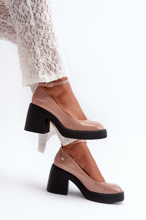 Suede Chunky Heels Platform Pumps Beige Diame