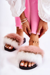 Slippers With Natural Fur White and pink Naturis