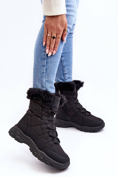 Women's Snow Boots with Faux Fur Zip Black Vittora