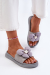 Women's Grey Sandals with Decoration on Low Platform Cedrella
