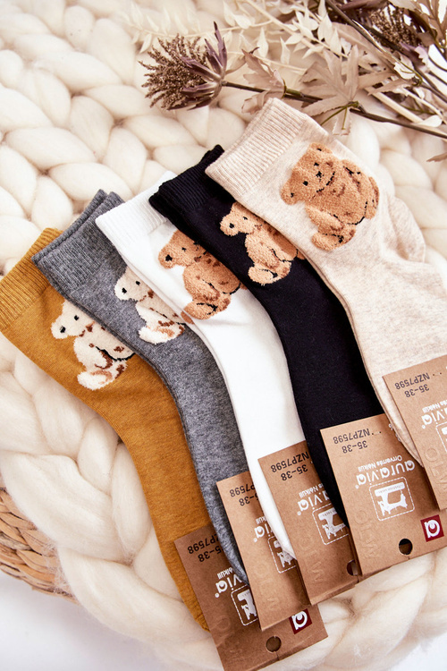 Women's Classic Cotton Socks With Teddy Bear Grey