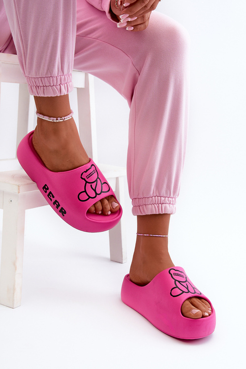 Women's Foam Slides on Chunky Sole with Bear Fuchsia Lamira