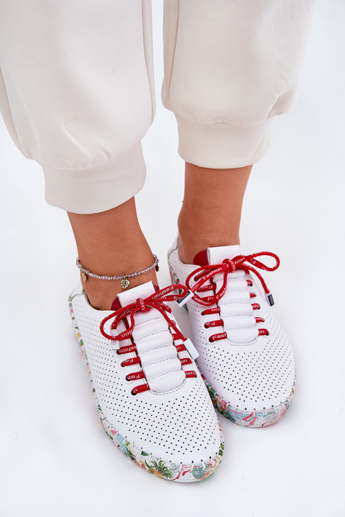 Damskie Półbuty Skóra Naturalna Wzorzysta Platforma Biało-Czerwone Artiker 54C1567