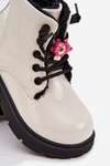 Insulated Kids' Patent Leather Boots with Buckle Bear White Jovellea