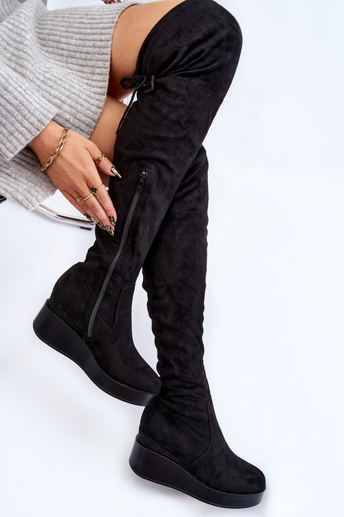 Kozaki Muszkieterki Damskie Koturn Czarne Elori