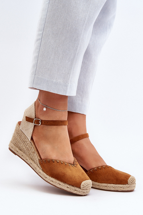 Suede Espadrille Sandals With Wedge And Braiding Camel Raylin