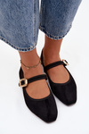 Damskie Baleriny Pasek Ze Złotą Klamrą Czarne Adelora