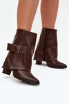 Insulated ankle boots on a heel with a turned-down shaft and buckle brown Ylenara