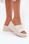 Ladies Wedge Sandals Eco Leather Light Beige Obenae