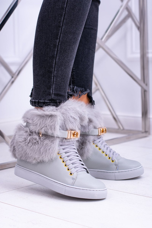 Lu Boo Grey Boots with Natural Fur Gisele