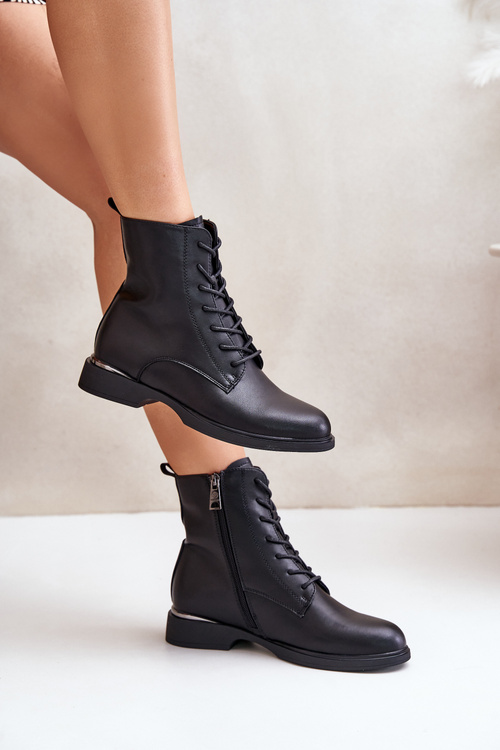 Warm Women's Worker Boots Natural Leather Vinceza 66691 Black