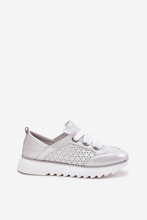 Women's Leather Sneakers On A Platform D&A LR51-796 Silver