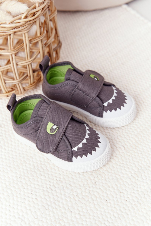 Children's Sneakers With Velcro With A Shark Grey
