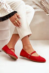 Flat Ballet Shoes With Strap Eco Suede Red Tirilina