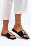 Women's Flat Sandals with Decoration Black Inaile
