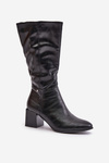 Insulated heeled boots eco leather mid-calf black Ellithira