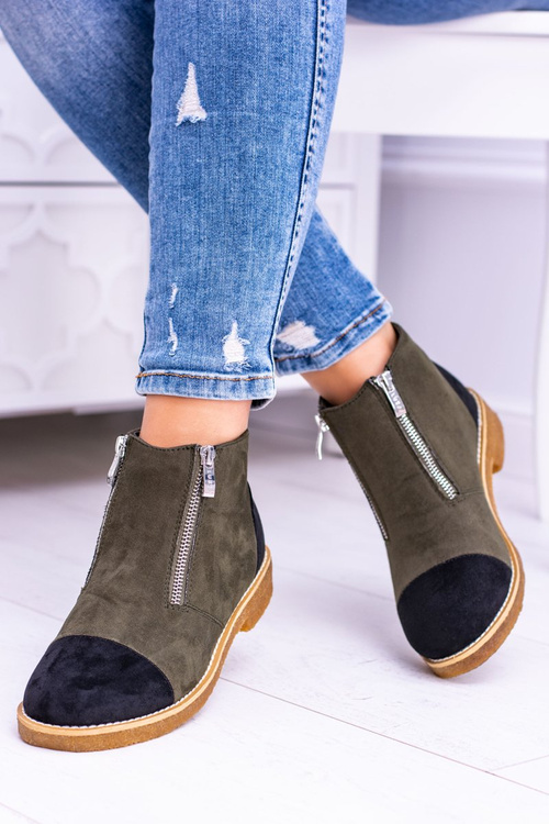 Lu Boo Suede Olive Inez Boots With Zippers
