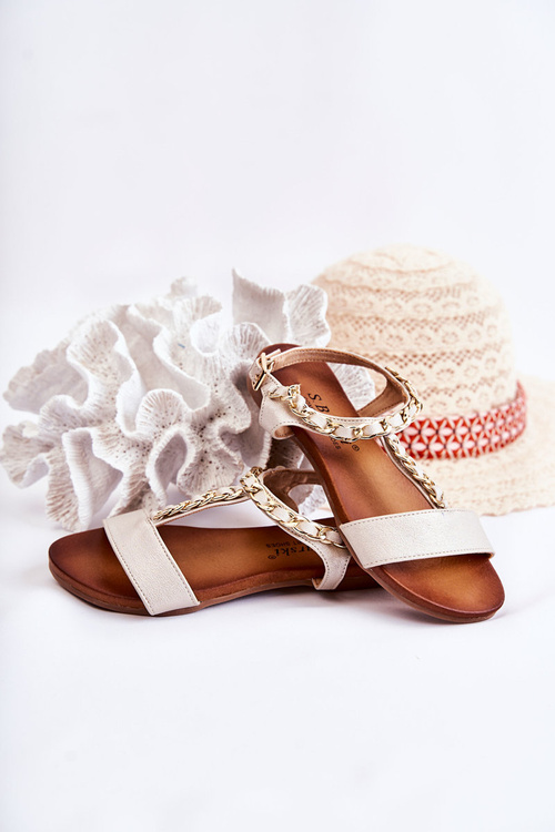 Children's Leather Sandals With Buckle Beige Letto