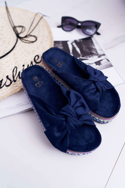 Women's Flip-Flops With Doodles Thick Soles Navy Blue Milady