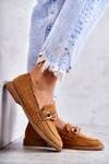 Women's Suede Loafers With A Chain Camel Noli