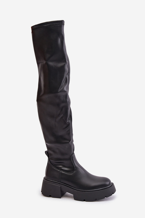 Knee High Platform And Flat Heel Boots Made Of Eco Leather Black Loreviana