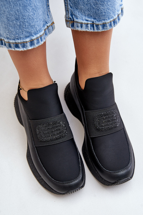 Damskie Buty Sportowe Skóra Naturalna Platforma Czarne Artiker 55C0035