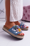 Women's Flip Flops With Flowers Thick Sole Blue Amadeo