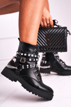 Women's Boots Silver Rivets Chains Black Desire