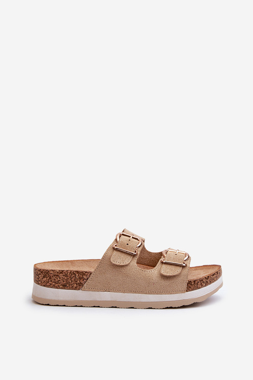 Women's Platform Sandals with Buckles Eco-Suede Beige Ursila