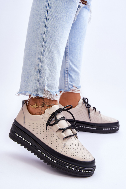 Leather Openwork Sport Shoes Beige Leonor