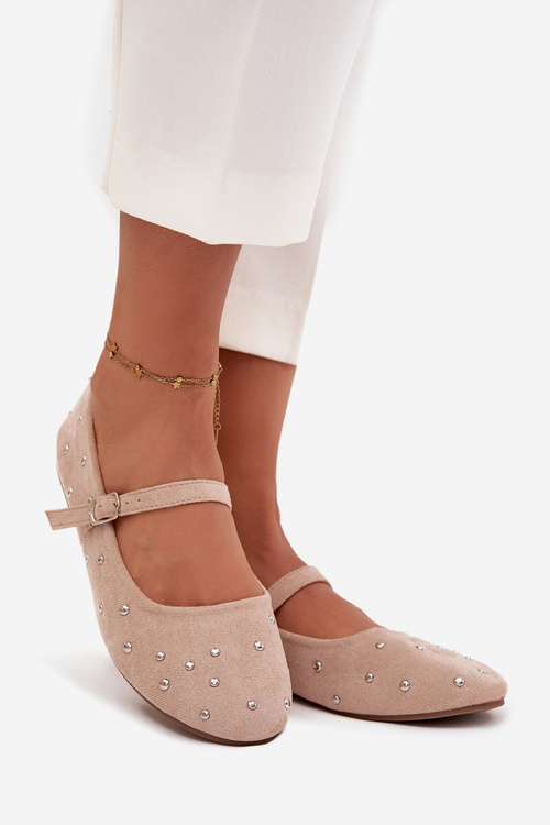 Embellished Women's Ballerinas With Strap Pink Olivisse