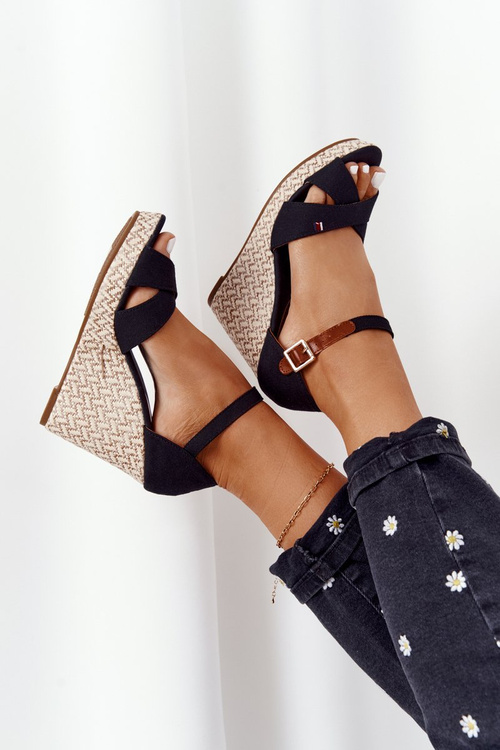 Wedge Sandals With Braids Black Lobos