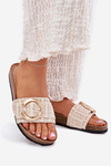 Women's Sandals On Cork Platform With Golden Buckle Beige Nilaviena