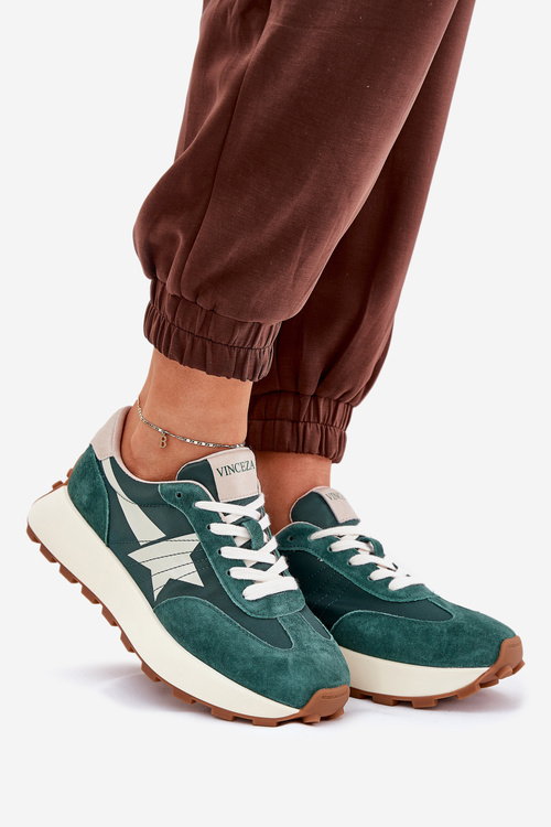 Buty Sportowe Damskie Zamszowe Platforma Zielone Vinceza 66720