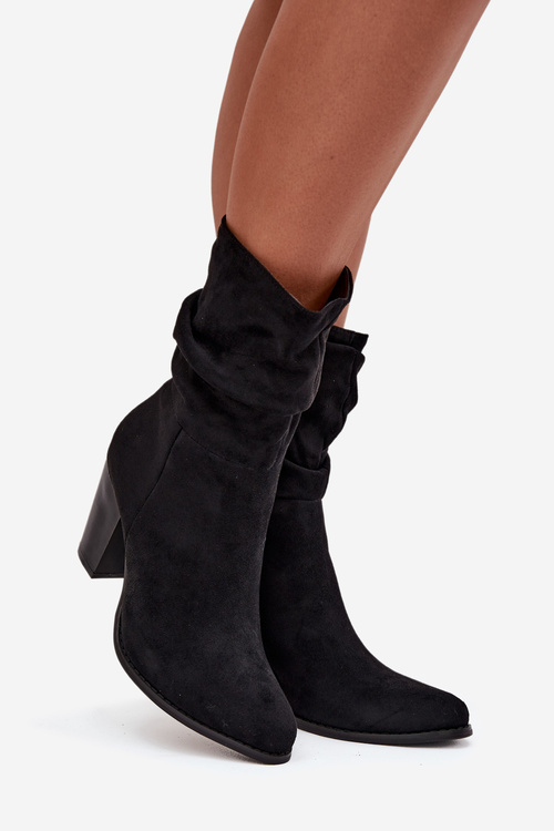 Women's Block Heel Ankle Boots with Ruching Black Jovessa